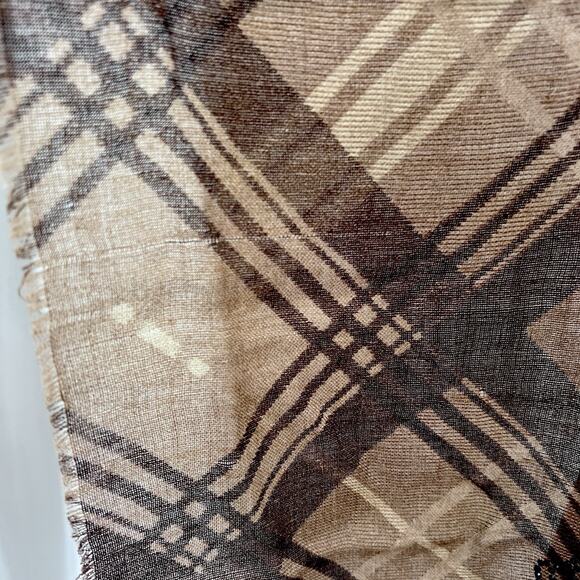 Vintage Lauren Ralph Lauren Brown Plaid Wool Scarf Rhinestone Crest - Picture 5 of 8